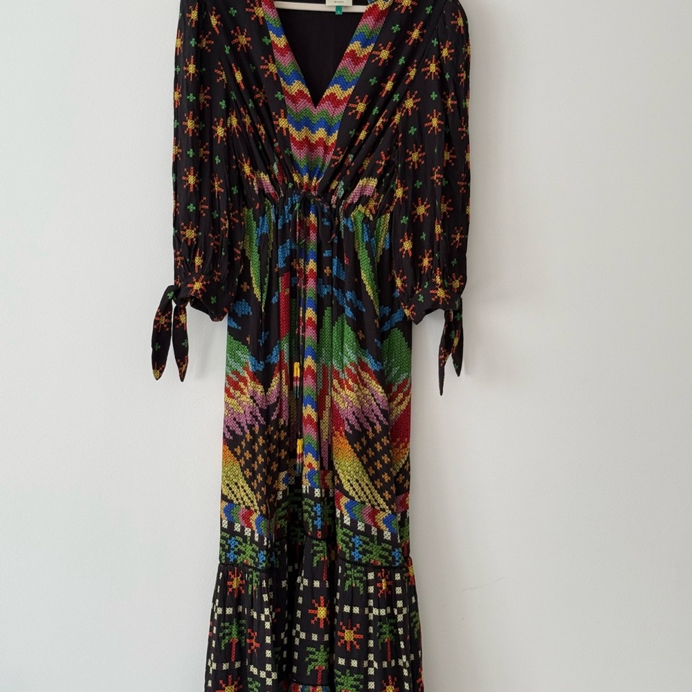 Farm RIO Multicolor Women's Maxi Dress L Beaded Tassel